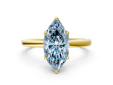 Yellow gold Fancy Blue Marquise Cut Diamond Solitaire Ring with Thin Band and Prong Setting_12