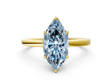 Yellow gold Fancy Blue Marquise Cut Diamond Solitaire Ring with Thin Band and Prong Setting_24