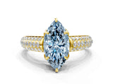 Yellow gold Fancy Blue Marquise Cut Diamond Solitaire Ring with Three-Row Pavé Band and Four-Prong Setting_37