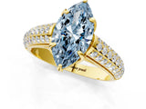 Yellow gold Fancy Blue Marquise Cut Diamond Solitaire Ring with Three-Row Pavé Band and Four-Prong Setting_38