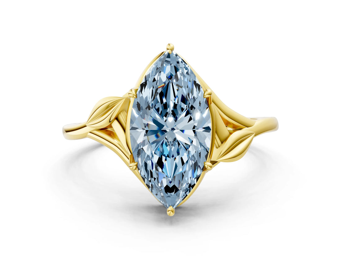 Yellow gold Fancy Blue Marquise Cut Diamond Solitaire Ring with Twist Band and Four-Prong Setting_102