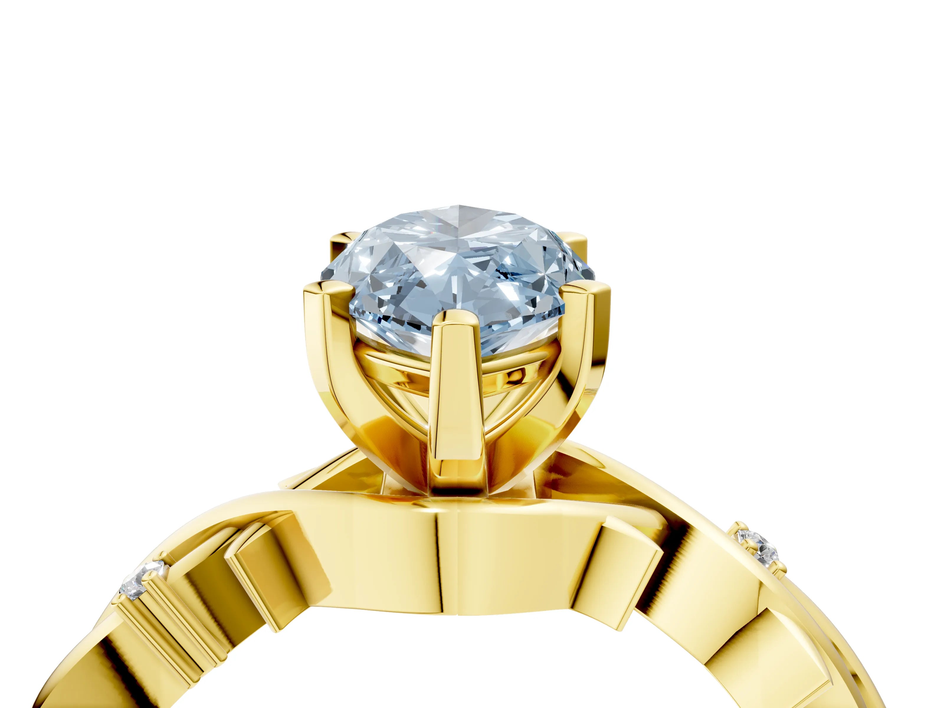 Yellow gold Fancy Blue Marquise Cut Diamond Solitaire Ring with Twisted Band and Prong Setting_226