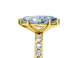 Yellow gold Fancy Blue Marquise  Cut Diamond Solitaire with Pave Band and Four-Prong Setting