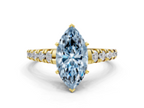 Yellow gold Fancy Blue Marquise  Cut Diamond Solitaire with Pave Band and Four-Prong Setting_144