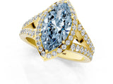Yellow gold Fancy Blue Marquise Cut Diamond Split Shank Halo Ring with Four-Prong Setting_42