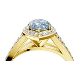 Yellow gold Fancy Blue Marquise Cut Diamond Split Shank Halo Ring with Four-Prong Setting_45
