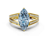 Yellow gold Fancy Blue Marquise Cut Diamond Split Shank Ring with Pavé Band and Four-Prong Setting_58