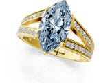 Yellow gold Fancy Blue Marquise Cut Diamond Split Shank Ring with Pavé Band and Four-Prong Setting_59