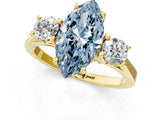 Yellow gold Fancy Blue Marquise Cut Diamond Three-Stone Engagement Ring with Prong Setting and Pavé Band_1