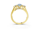 Yellow gold Fancy Blue Marquise Cut Diamond Three-Stone Engagement Ring with Prong Setting and Pavé Band_3