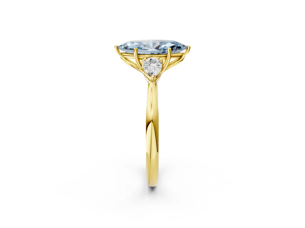 Yellow Gold Marquise Three Stone Pear Side Engagement Ring Setting for Fancy Blue Center