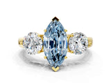 Yellow gold Fancy Blue Marquise Cut Diamond Three-Stone Ring with Prong Setting and Classic Band_115