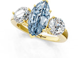 Yellow gold Fancy Blue Marquise Cut Diamond Three-Stone Ring with Prong Setting and Classic Band_116