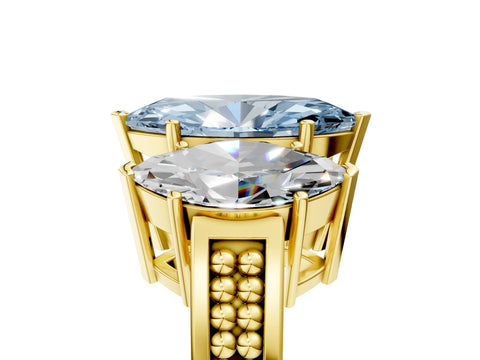 Yellow gold Fancy Blue Marquise Cut Diamond Three-Stone Ring with Prong Setting and Textured Band_5