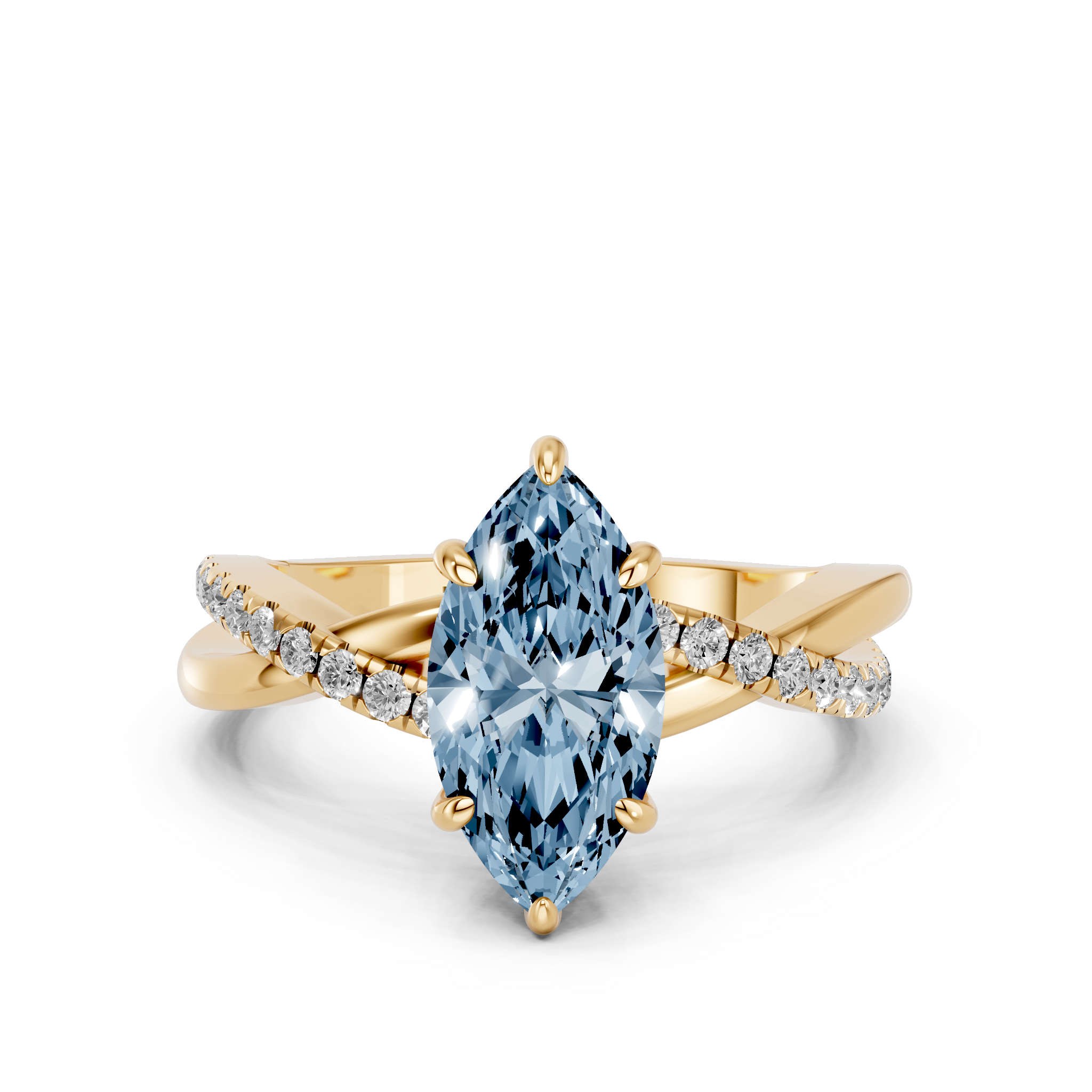 Yellow gold Fancy Blue Marquise  Cut Diamond Twist Band Solitaire with Prong Setting_11