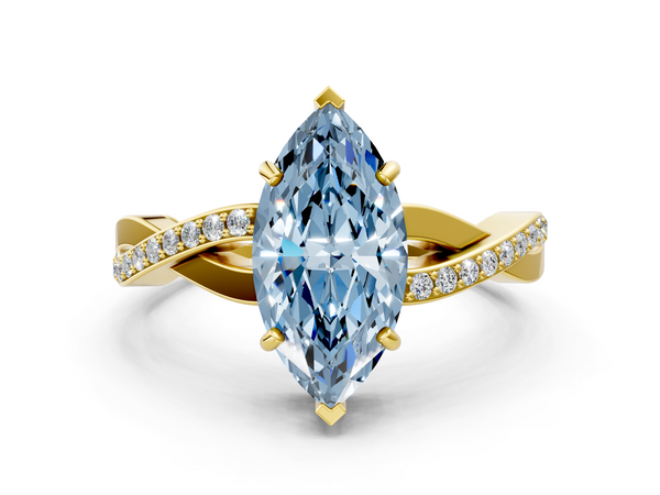 Yellow gold Fancy Blue Marquise  Cut Diamond Twisted Band Engagement Ring with Prong Setting
