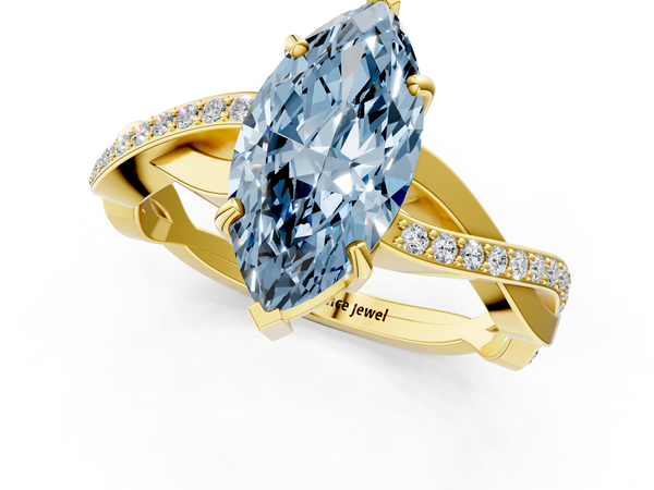 Yellow gold Fancy Blue Marquise  Cut Diamond Twisted Band Engagement Ring with Prong Setting