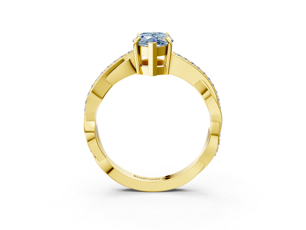 Yellow gold Fancy Blue Marquise  Cut Diamond Twisted Band Engagement Ring with Prong Setting