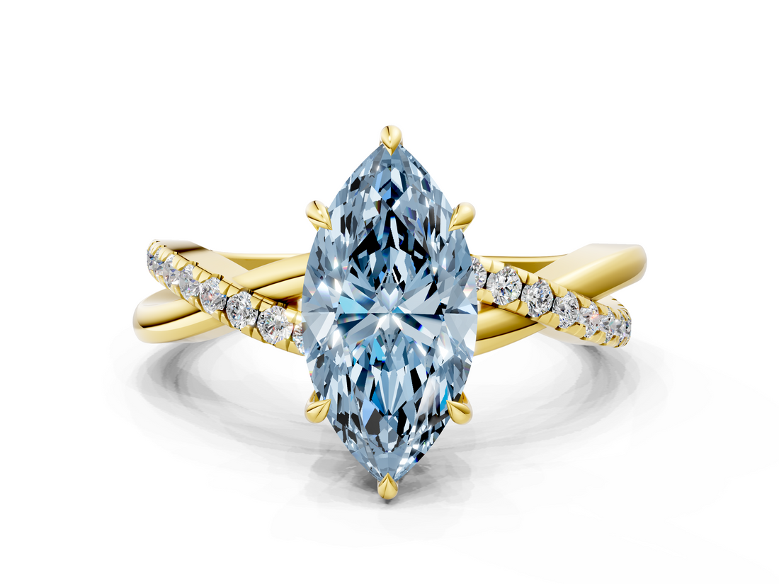 Yellow gold Fancy Blue Marquise  Cut Diamond Twisted Band with Pavé Setting and Four-Prong Setting_20