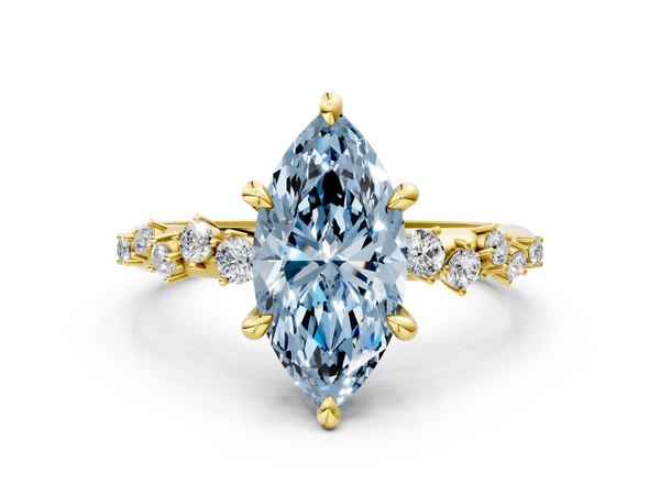 Yellow gold Fancy Blue Marquise  Cut Diamond Vine Band with Four-Prong Setting