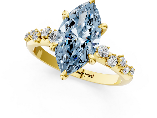 Yellow gold Fancy Blue Marquise  Cut Diamond Vine Band with Four-Prong Setting