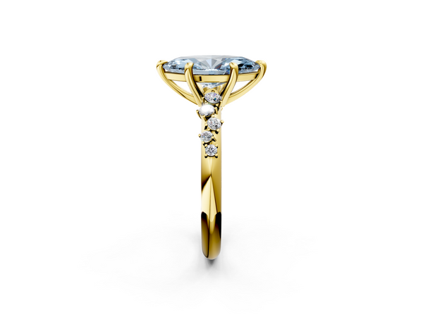 Yellow gold Fancy Blue Marquise  Cut Diamond Vine Band with Four-Prong Setting