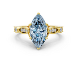 Yellow gold Fancy Blue Marquise  Cut Diamond with Milgrain Marquise and Bezel Accents on a Solitaire Band with Prong Setting_194