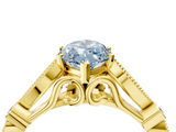 Yellow gold Fancy Blue Marquise  Cut Diamond with Milgrain Marquise and Bezel Accents on a Solitaire Band with Prong Setting_198