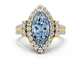 Yellow gold Fancy Blue Marquise  Cut Double Halo Diamond Engagement Ring with Pave Band and Four-Prong Setting_43