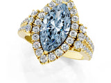 Yellow gold Fancy Blue Marquise  Cut Double Halo Diamond Engagement Ring with Pave Band and Four-Prong Setting_44
