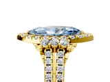 Yellow gold Fancy Blue Marquise  Cut Double Halo Diamond Engagement Ring with Pave Band and Four-Prong Setting_48