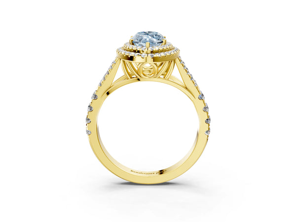 Yellow gold Fancy Blue Marquise  Cut Double Halo Split Shank Diamond Ring with Prong Setting