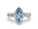 Yellow gold Fancy Blue Marquise  Cut Five-Stone Prong Set Diamond Ring with Classic Band_32