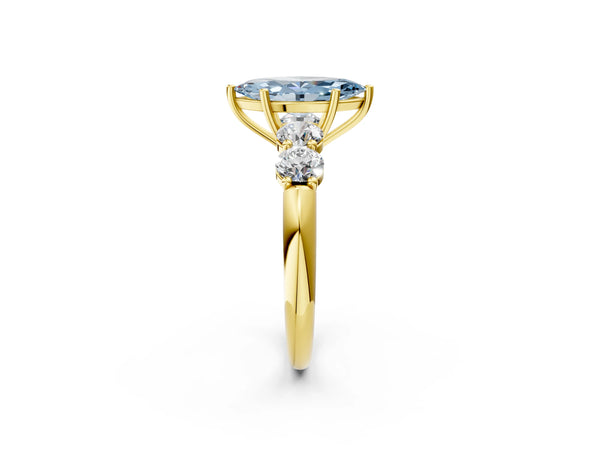 Yellow gold Fancy Blue Marquise  Cut Five-Stone Prong Set Diamond Ring with Classic Band