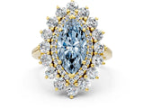 Yellow gold Fancy Blue Marquise Cut Halo Cluster Diamond Ring with Pave Band and Four-Prong Setting_12