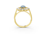 Yellow gold Fancy Blue Marquise Cut Halo Cluster Diamond Ring with Pave Band and Four-Prong Setting_15