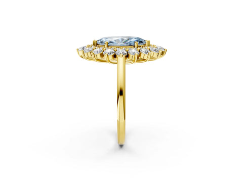 Yellow gold Fancy Blue Marquise Cut Halo Cluster Diamond Ring with Pave Band and Four-Prong Setting_2