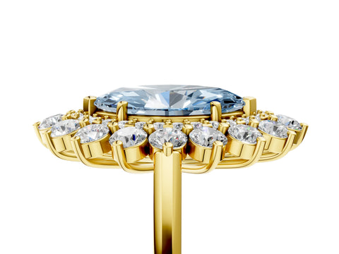 Yellow gold Fancy Blue Marquise Cut Halo Cluster Diamond Ring with Pave Band and Four-Prong Setting_5