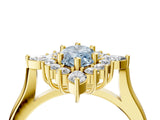 Yellow gold Fancy Blue Marquise Cut Halo Diamond Cluster Ring with Marquise and Round Stones on a White Gold Band with Prong Setting_4