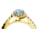 Yellow gold Fancy Blue Marquise  Cut Halo Diamond Engagement Ring with Pave Band and Four-Prong Setting_32