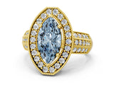 Yellow gold Fancy Blue Marquise Cut Halo Diamond Engagement Ring with Pave Split Shank and Four-Prong Setting
