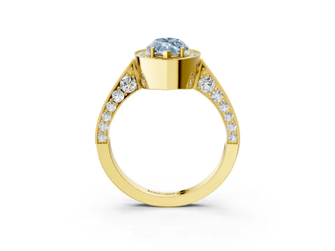 Yellow gold Fancy Blue Marquise Cut Halo Diamond Engagement Ring with Split Shank Band and Four-Prong Setting_3