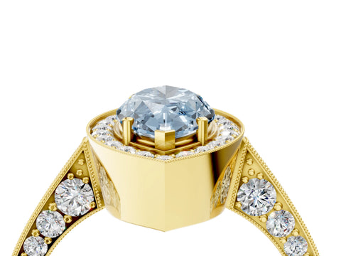 Yellow gold Fancy Blue Marquise Cut Halo Diamond Engagement Ring with Split Shank Band and Four-Prong Setting_4