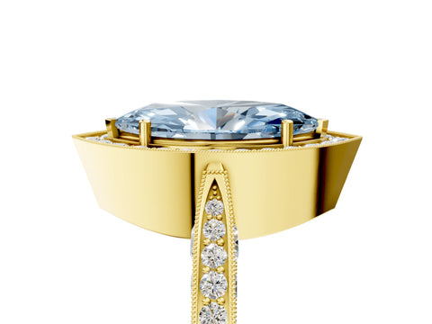 Yellow gold Fancy Blue Marquise Cut Halo Diamond Engagement Ring with Split Shank Band and Four-Prong Setting_5