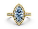 Yellow gold Fancy Blue Marquise  Cut Halo Diamond Pave Band Ring with Four-Prong Setting_25