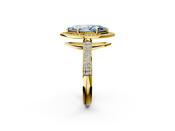 Yellow gold Fancy Blue Marquise  Cut Halo Diamond Pave Band with Four-Prong Setting
