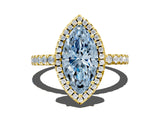 Yellow gold Fancy Blue Marquise Cut Halo Diamond Pave Band with Prong Setting