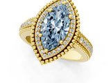 Yellow gold Fancy Blue Marquise Cut Halo Diamond Ring with Beaded Split Shank and Four-Prong Setting_1