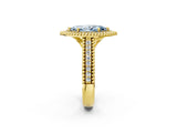 Yellow gold Fancy Blue Marquise Cut Halo Diamond Ring with Beaded Split Shank and Four-Prong Setting_2