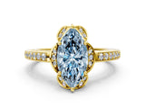 Yellow gold Fancy Blue Marquise  Cut Halo Diamond Ring with Channel Set Band and Four-Prong Setting_32